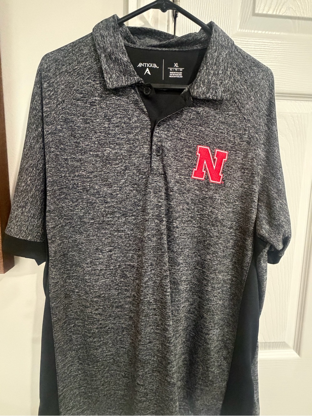 Antigua Heather Gray Polo with Red 'N' Husker Patch